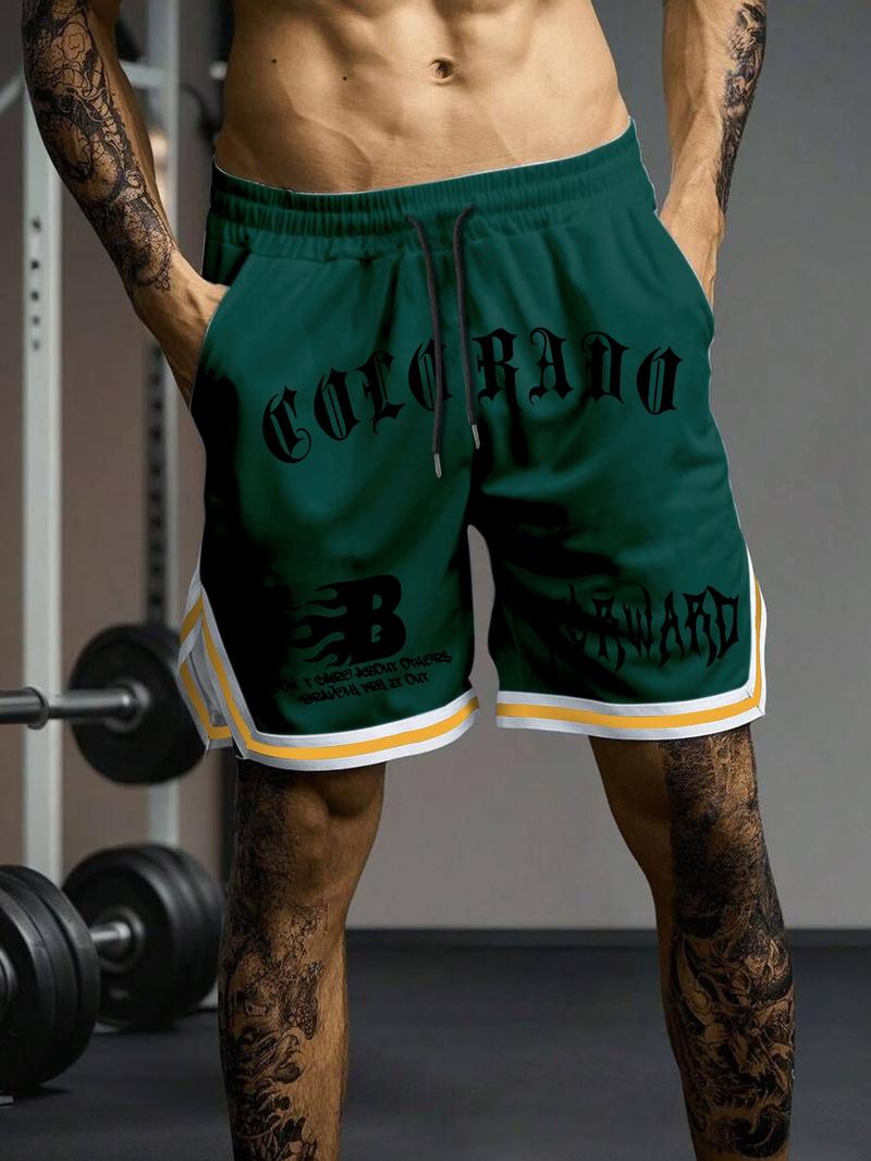 Men's Letter Print Shorts, Casual Comfy Breathable Bottom for Daily Wear, Men's Shorts for Summer