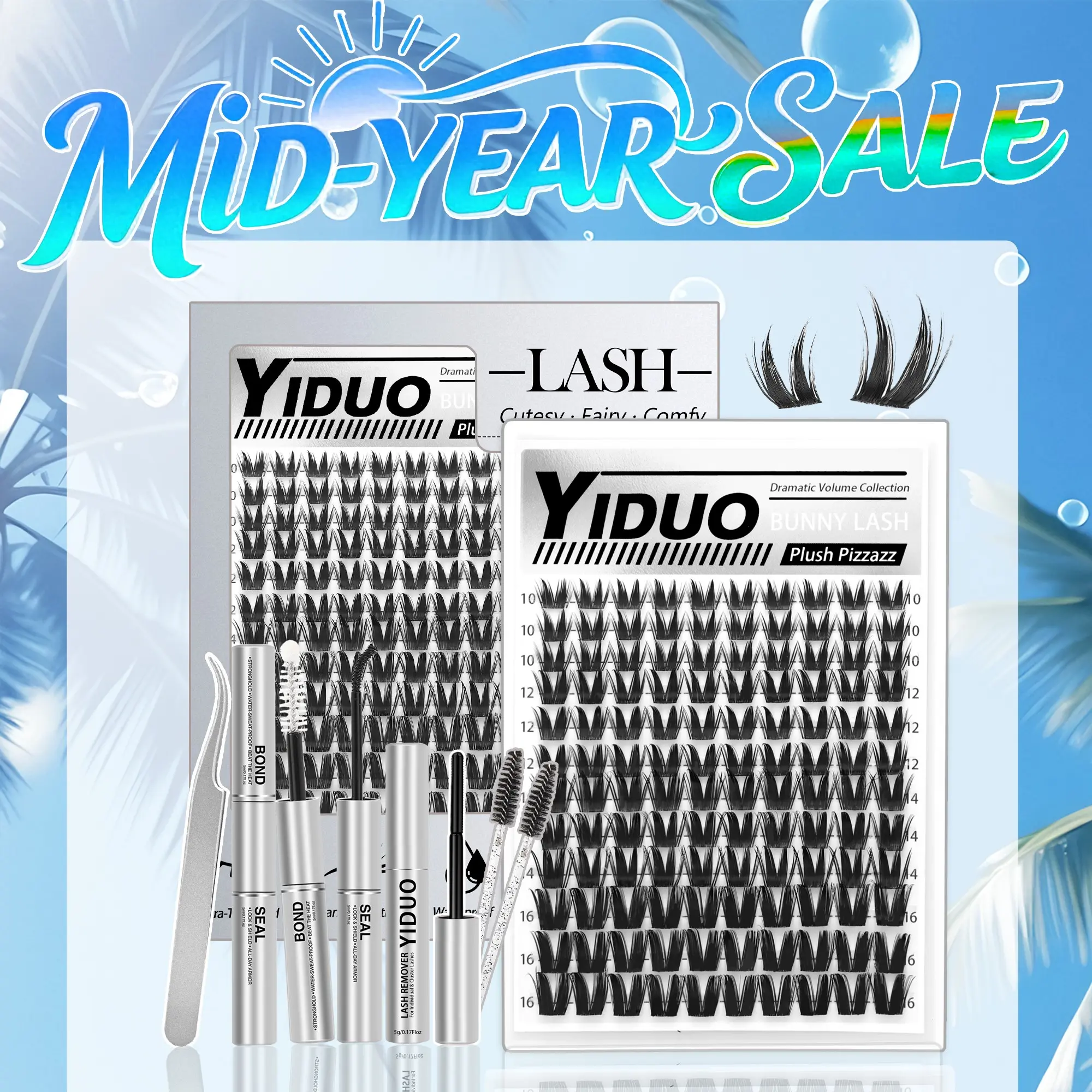 YIDUO Bunny Lash Clusters Kit, Fluffy Eyelashes Cluster, Manga Lash Clusters Kit Fairy Lashes Clusters with Spikes Wet Look Eyelash Extensions Lash Extension Kit with Lash Bond and Seal Tweezers Remover Eyelash Brush DIY at Home, Volumized False Eyelashes
