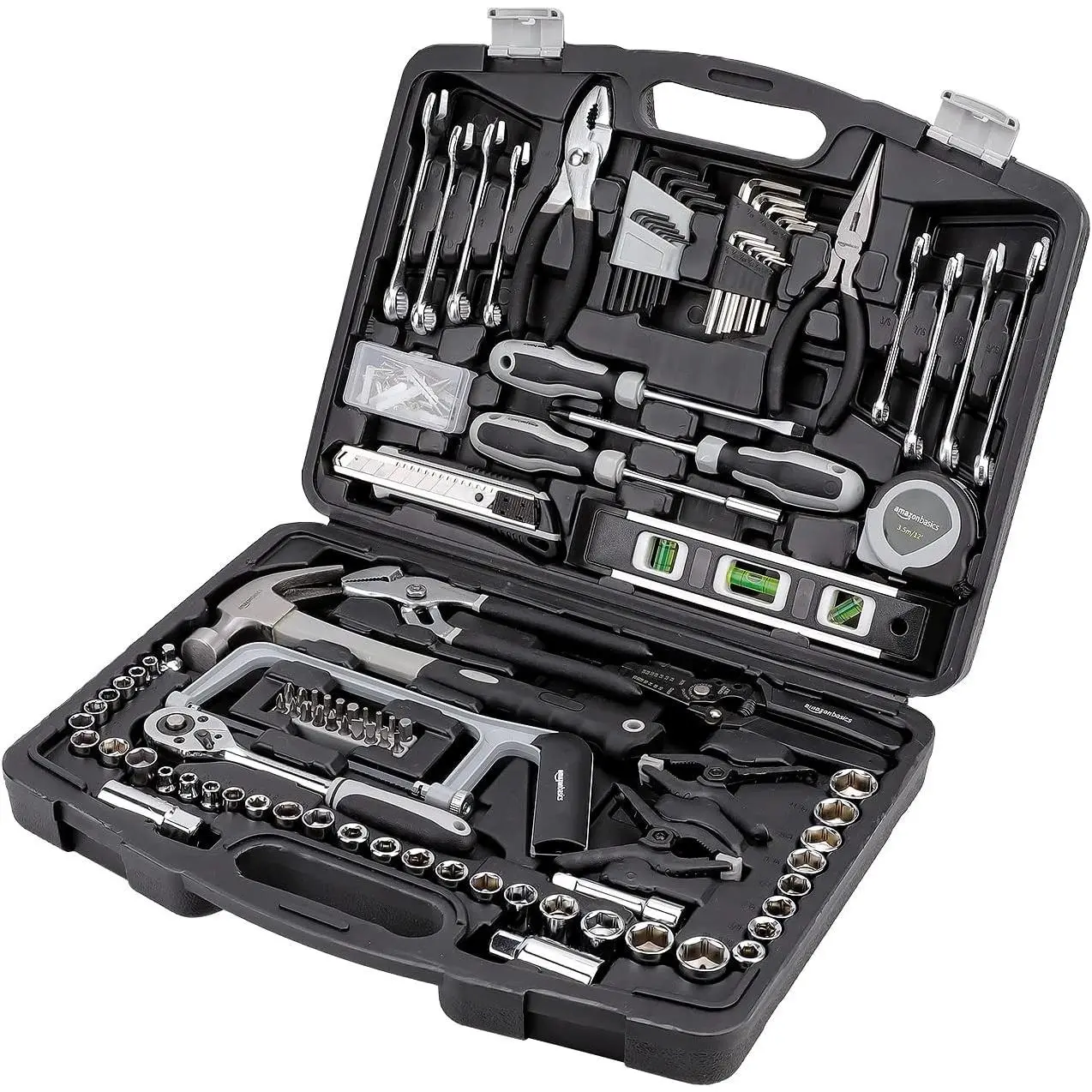 Basics 173-Piece General Household Hand Tool Set with Storage Case, Portable Tool Kit for Home Maintenance and Everyday Repairs