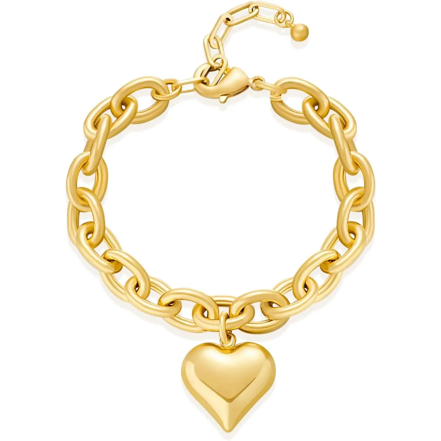 Heart Bracelets for Women  Chunky Link Chain Bracelet Puffy Heart Charm Bracelet Adjustable Thick Chunky  Bracelets
