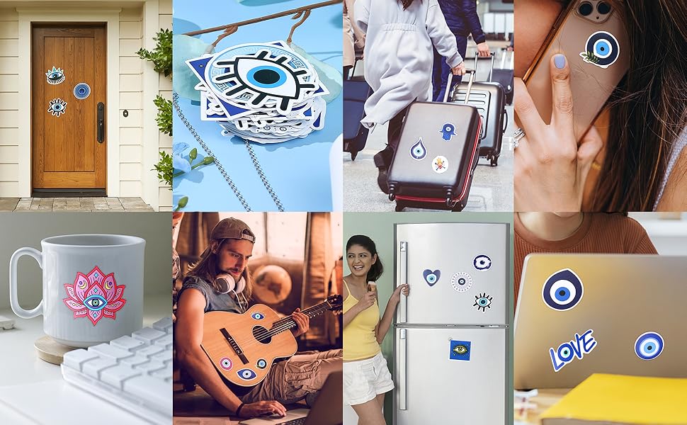 YADOCA 12/15Pcs Evil Eye Necklace, Bracelet, Earring, Ring, Keychain  Hamsa Hand Pendant - Turkish Protection Jewelry Set with 50Pcs Evil Eye Stickers