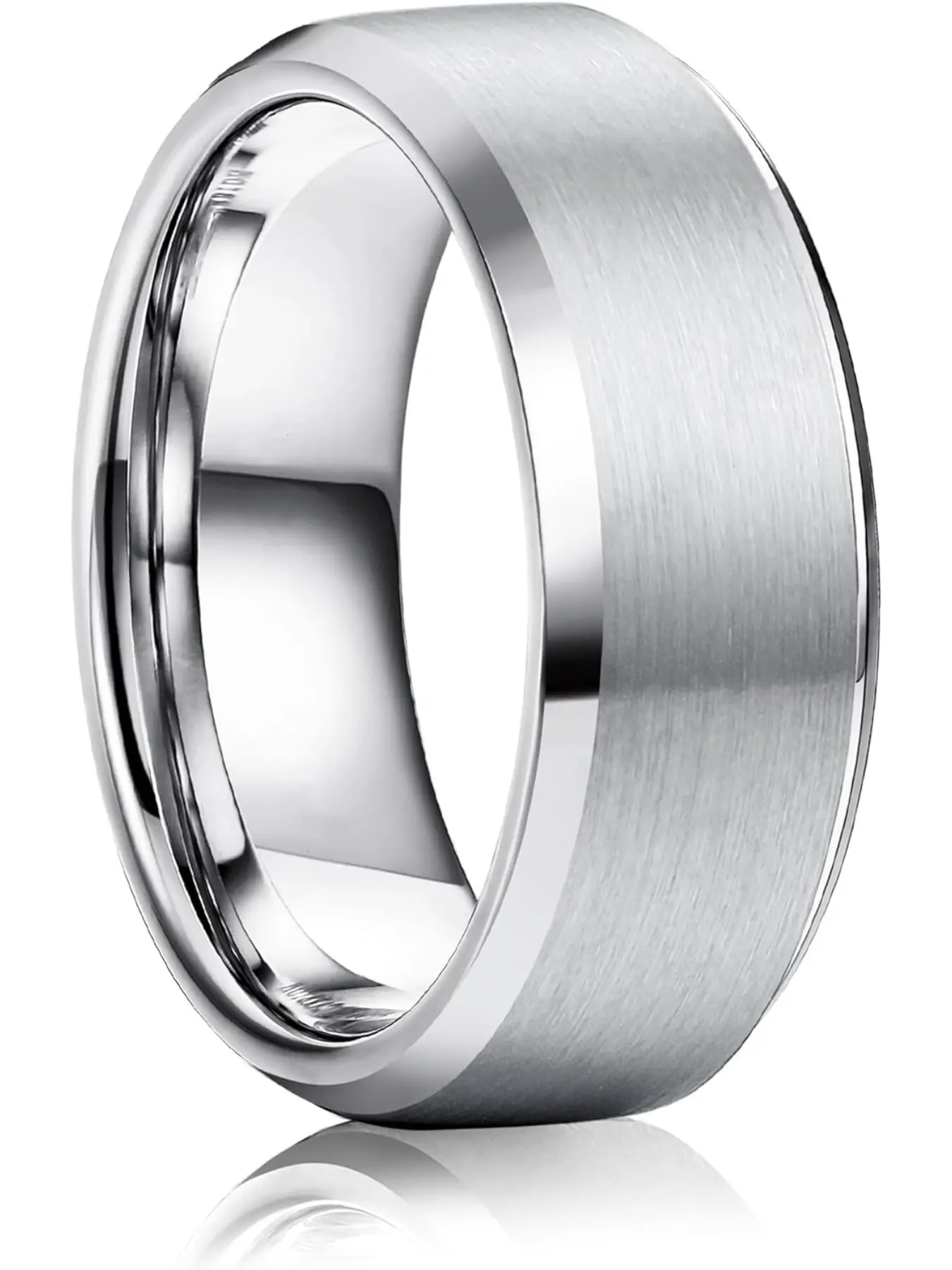 Stainless Steel Rings for Men Women 8MM Wedding Band Rings Matte Surface - Beveled Polished Edge Mens Ring Size 6-14 Jewelry Rings