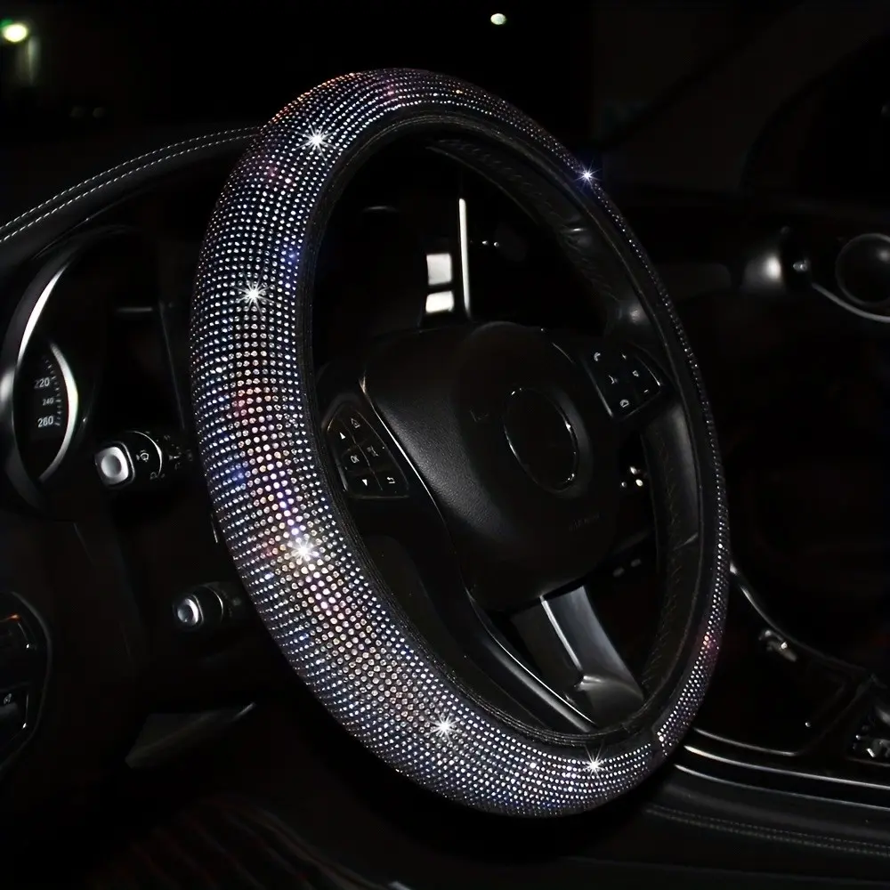 15-Inch Car Steering Wheel Cover with Shiny Artificial Rhinestones, No Inner Ring Design, Stylish Automotive Dashboard Accessory, Steering Wheel Decor, Steering Wheel Accessories