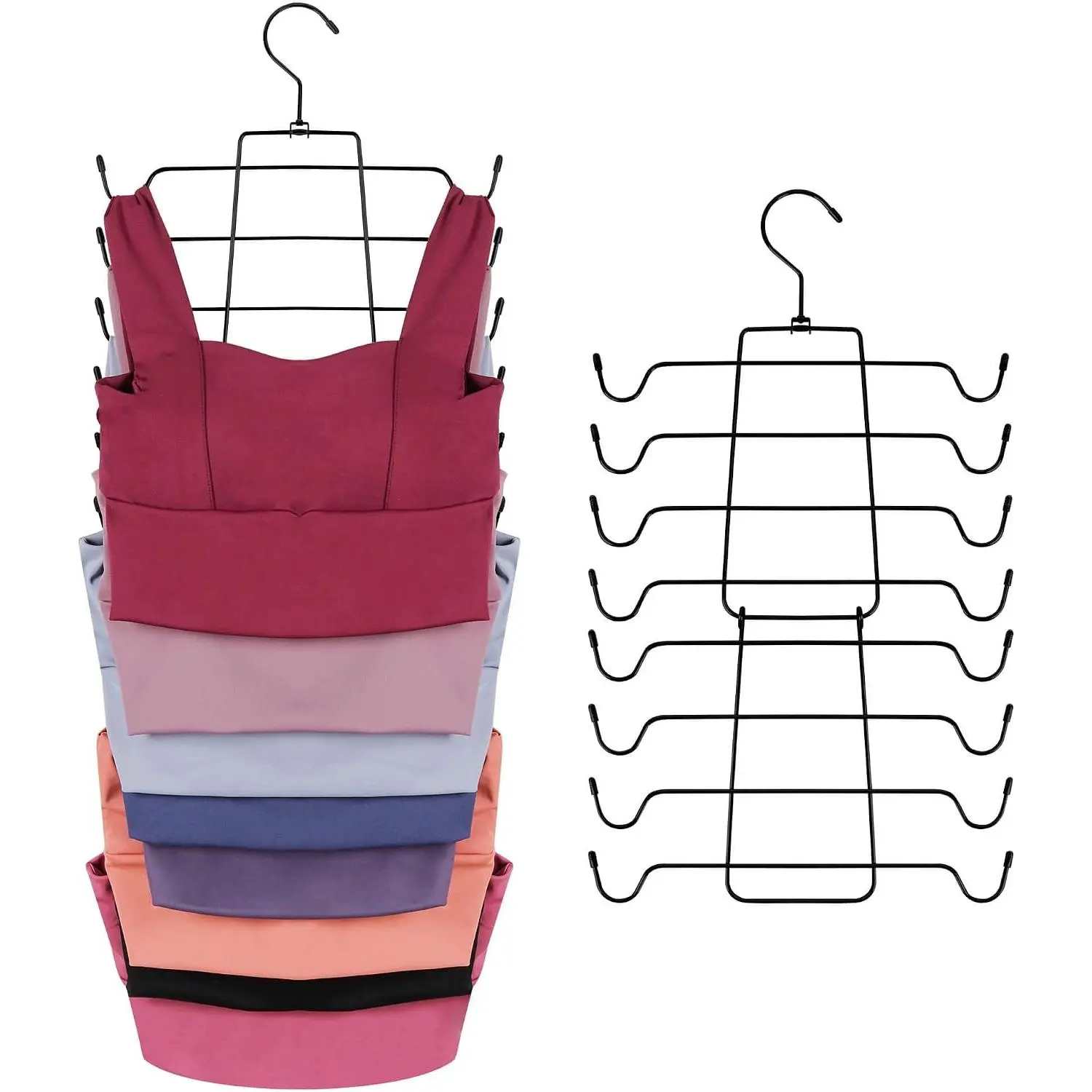 Top Hanger Space Saving, Bra Hangers for Closet Organizer,  Bra Organizer  Tops Holder with 8 Hooks, Metal Closet Organizers and Storage Small , Black