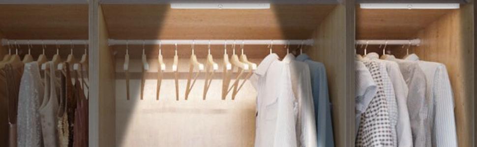 T01L LED Closet Light, Super Bright 20 LED Under Cabinet Lighting Battery Powered/DC Input Wireless Motion Sensing Light, Auto On Off Switch, Motion Sensor & Light Sensor, Light Beam Adjustable