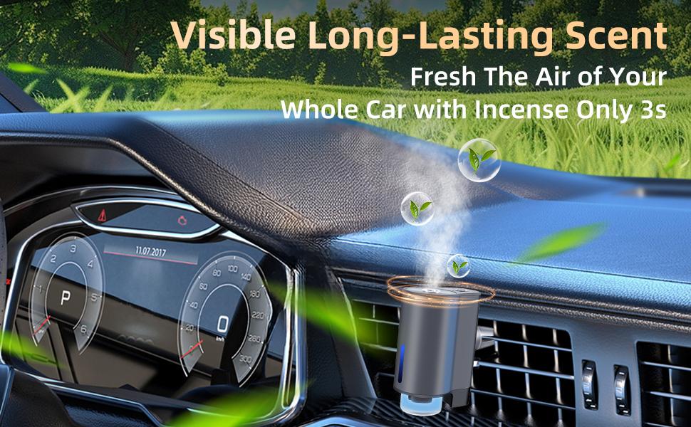 Auto-Aromatherapy Smart Car Air Freshener Diffuser with 3 Scent Options, Rechargeable Design, USB-Carger, and Easy to Install for Long-lasting Freshness. (Grey)