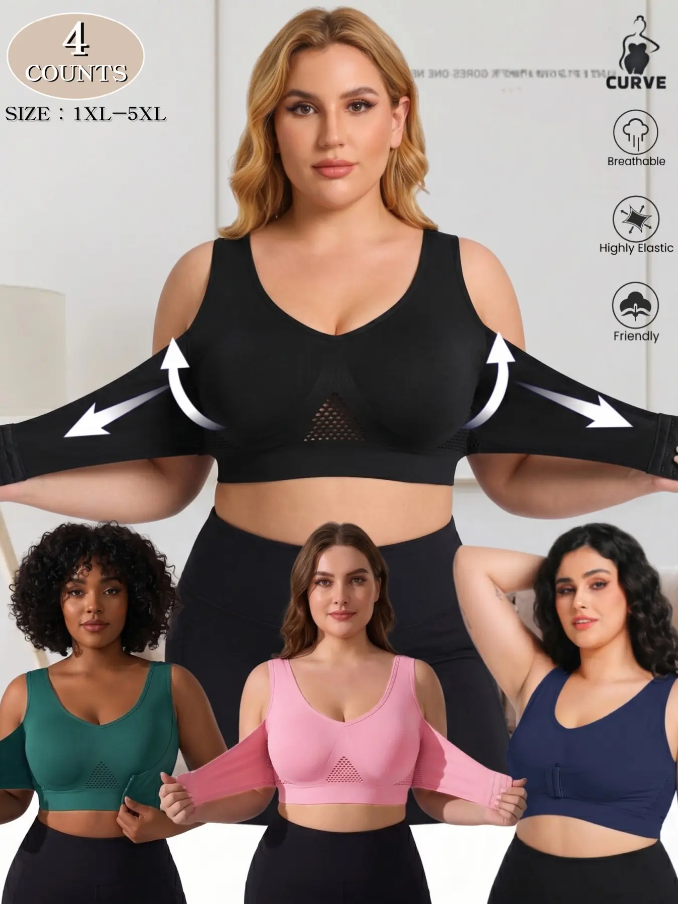 Women's Tank Top Bralette, No Padding, Adjustable Buckle, Mesh Back Design, Medium Support, Breathable, Sizes 1xl-5xl, All Seasons