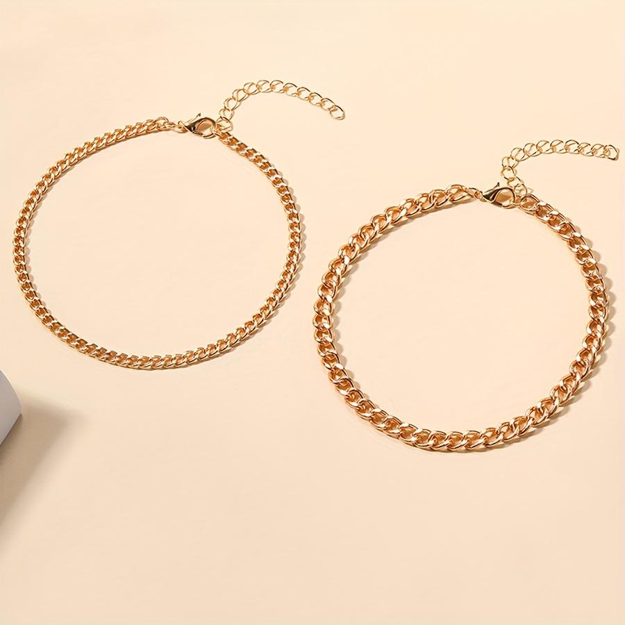 Trendy 2-Pack Minimalist Metal Anklets - Delicate Summer Footwear Accessory, Ideal Holiday & Birthday Gift for Her, Versatile Jewelry for Beach & Parties.