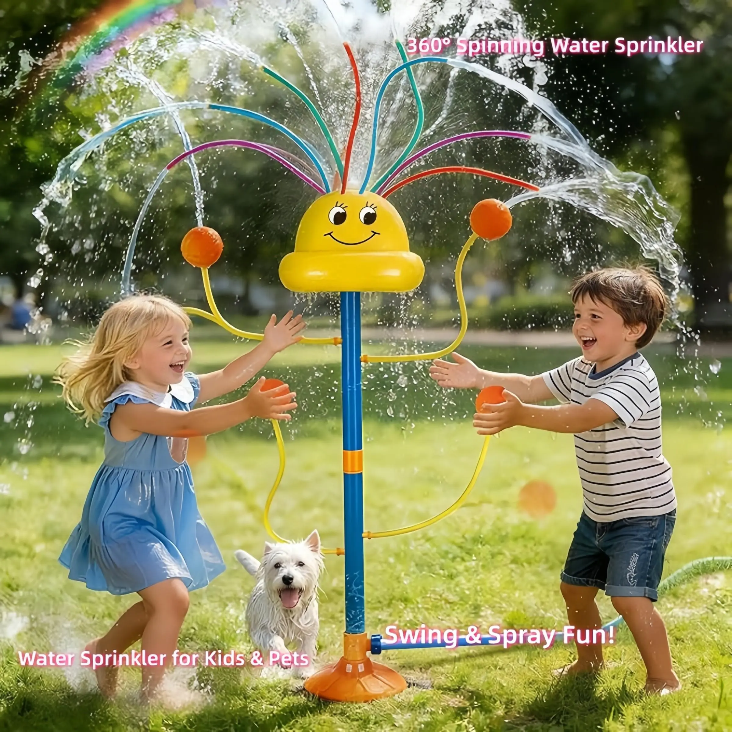 🌈Colorful Rotating Water Sprinkler Toy Automatic Water Blasts Kids Outdoor Garden Summer Splash Play Toy For Children & Pets Backyard Party Water Game