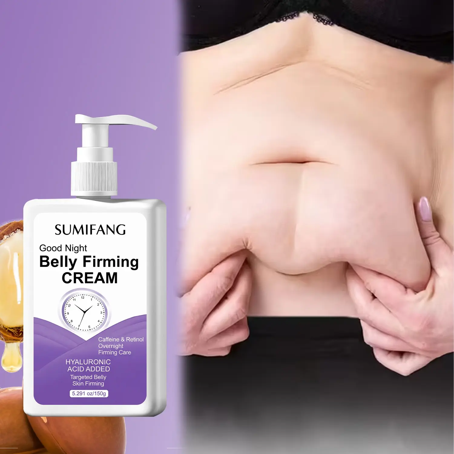 SUMFANG Overnight Abdominal Firming Belly Care Cream 150g – Contains Caffeine + Retinol – Firms & Lifts Overnight – Targets the Abdominal Area – Suitable for Men and Women with Sagging Skin