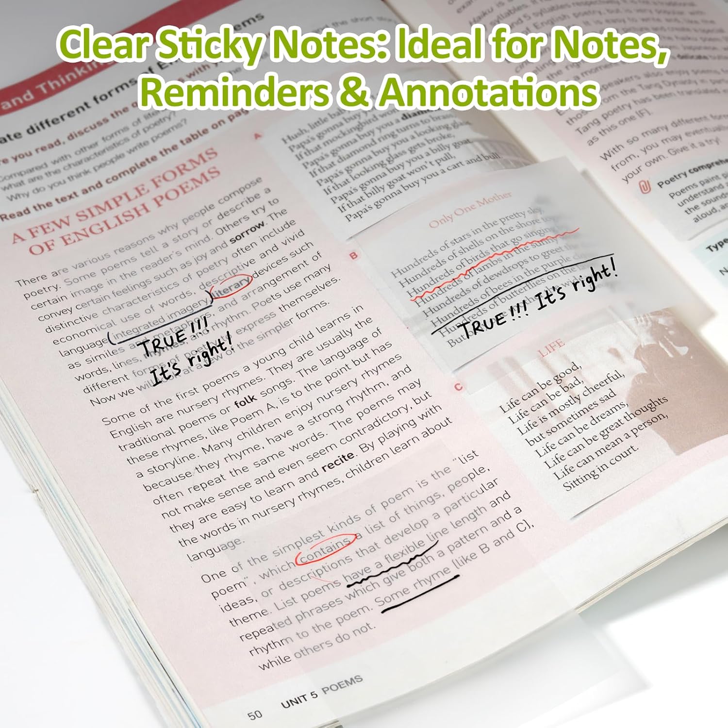 450 count Transparent Sticky Notes, 3 Sizes Clear Sticky Notes  Self-Adhesive, Translucent and See Through for  Study, Books Annotation, Office, School & College