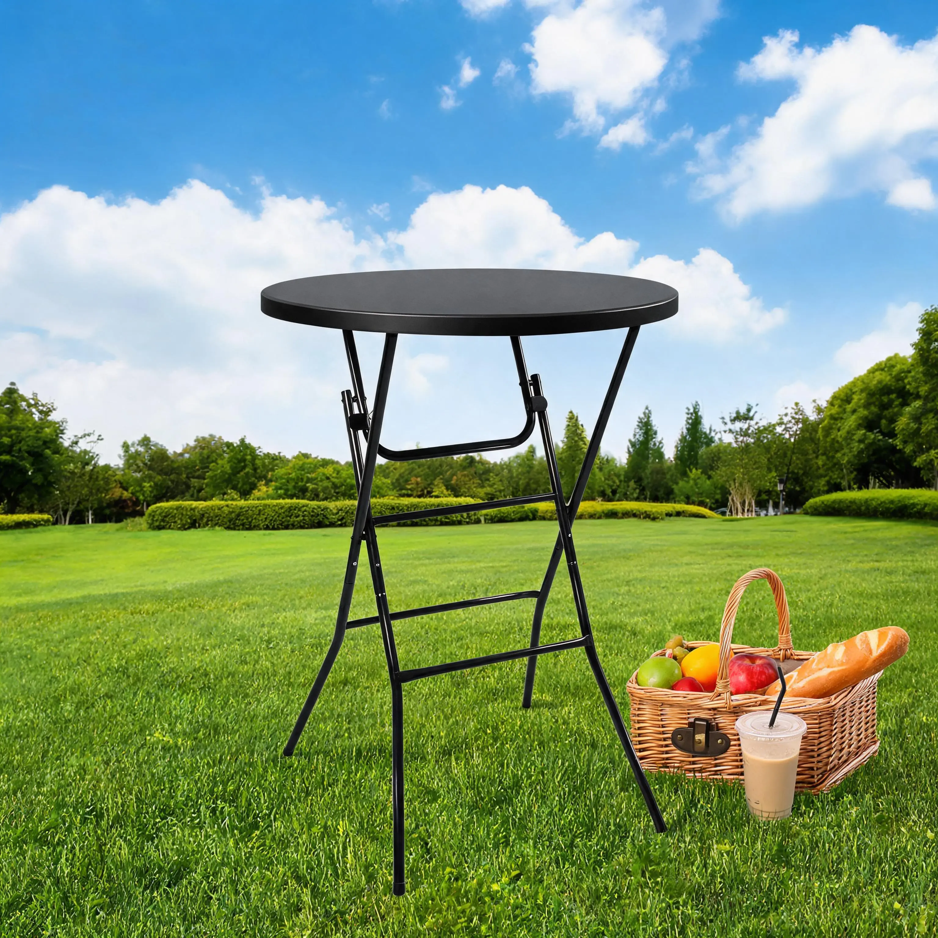 31.5" Folding Cocktail Table, 200lbs Capacity Portable Bar Table with Removable Legs, Space-Saving Round High Top Table for Parties, Home Office, Bar & Outdoor Use