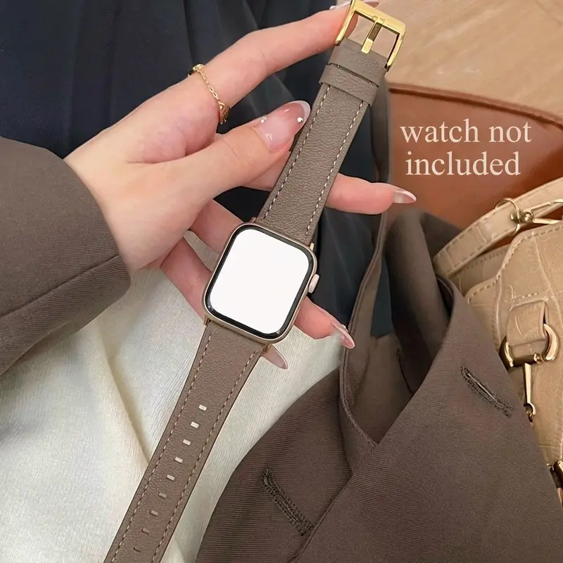 Soft Leather Etoupe Watch Band Smartwatch Strap, Wearable Accessories, Compatible with Iwatch Ultra 1/2/3 Series, Fits 38mm-49mm, Unisex Comfortable Casual Style, Accessories (Band Only)