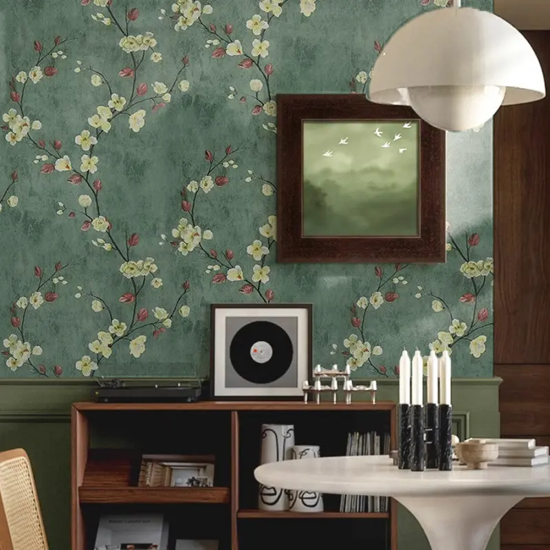 Vintage Emerald Self Adhesive Wallpaper, 45cm Wide Matte PVC, Waterproof, Mould-Proof, for Living Room, Bedroom, Home Renovation Decor