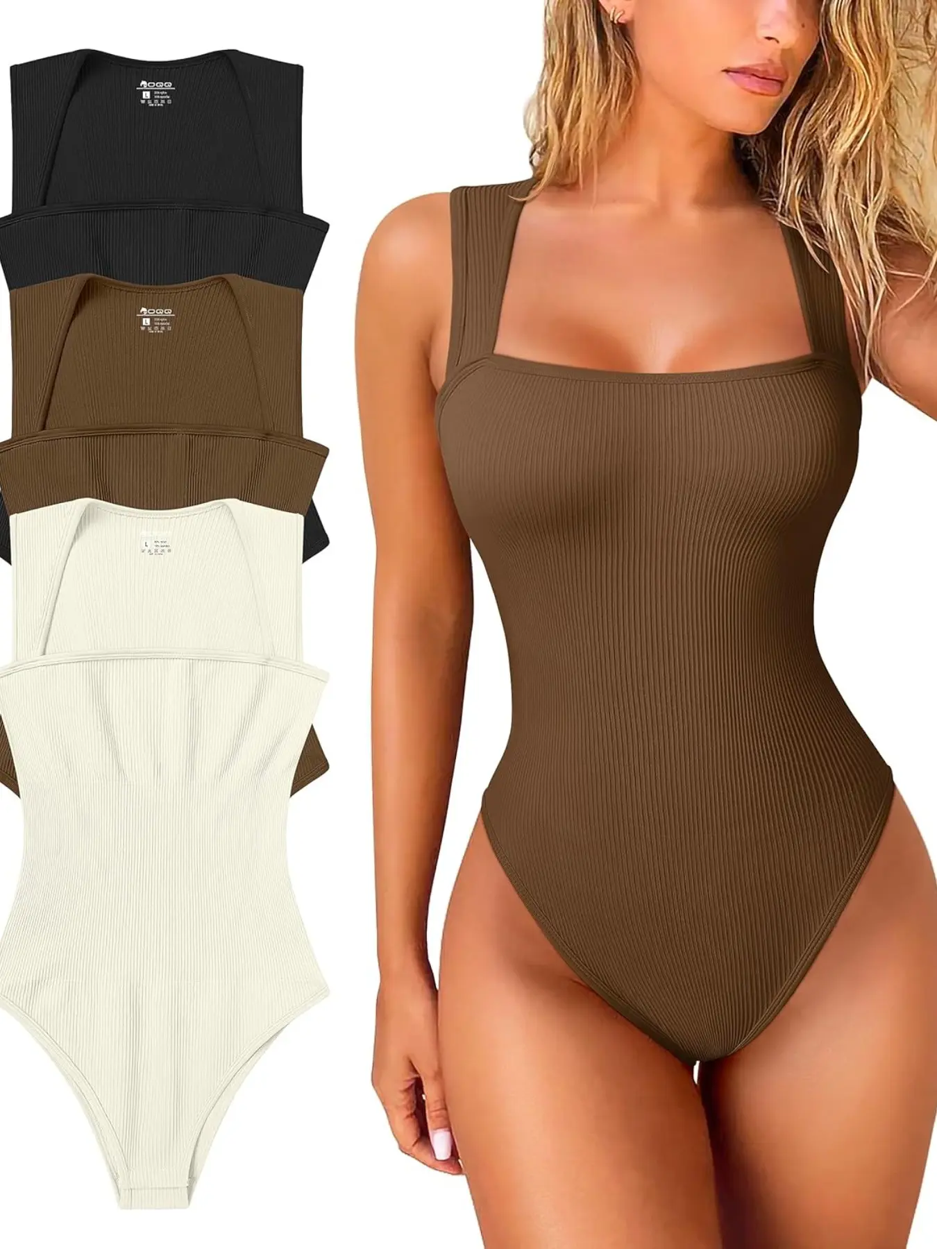 Minimalist Solid Color Wide Strap Sleeveless Stretch Tight Bodysuit, Casual Y2K, All Seasons Romper, Organic Textile, Plain Pattern