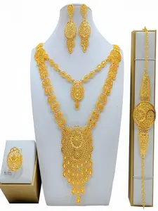 Middle East Dubai Necklace Jewelry Set, Elegant All-Over Print, Zinc Alloy Chain, Suitable for All Seasons, No Choking Hazard