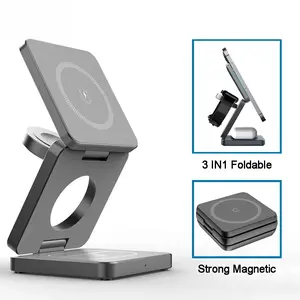 cradle charger  Wireless Charger 3 in 1 Foldable Magnetic Wireless Charging Station for iPhone 15 14 13 12 Pro Max Apple Watch 8 9 Charger