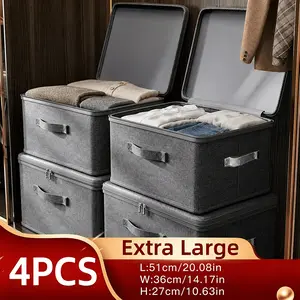 4-Pack XL Cationic Foldable Storage Boxes, Waterproof Fabric Bed Sheet Clothes Storage Bins with Dual Zippers & 2 Handles for Closet Bedroom Wardrobe Books Under-Bed Storage