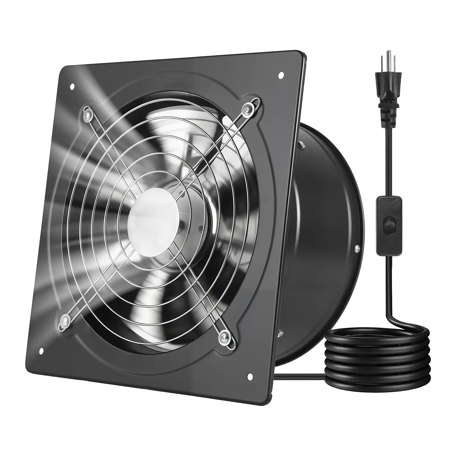 VEVOR 10-in Metal Wall Mount Ventilation Fan, 988 CFM High Velocity Exhaust Fan with On/Off Switch, Low Consumption, Backdraft Damper, for Chicken Coop & Various Room Types, Black