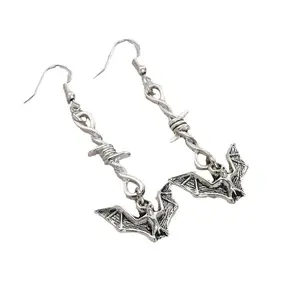 Cross earrings in dark style with skull and crow pendants, alloy accessories, gothic Halloween earrings with studs