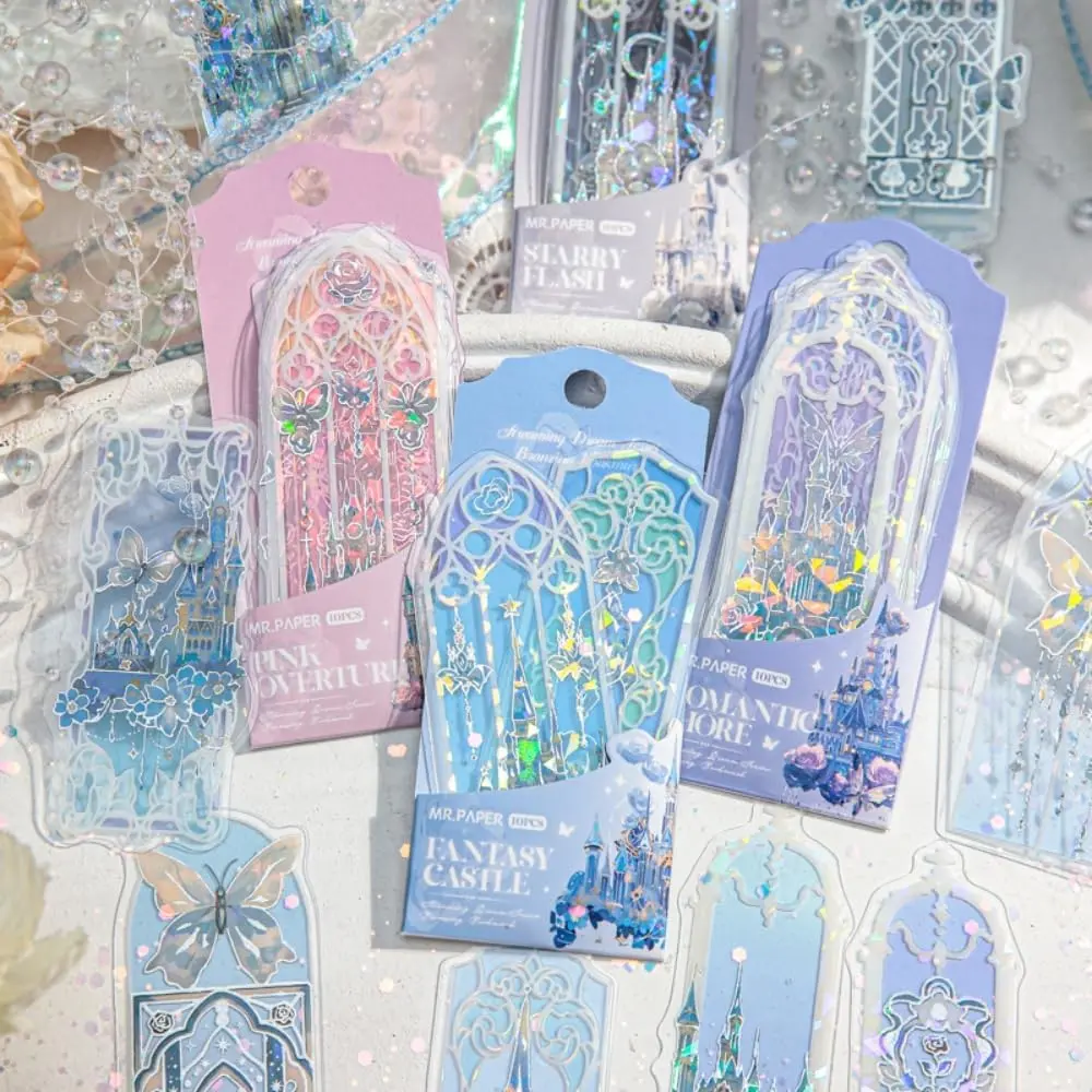 40 count Holographic  Foil Bookmarks, 4 Packs Fairytale Castle Window Glittery Transparent PVC Bookmark, Shimmery Small Book Mark for Book Lover Reader Writer Teacher Students