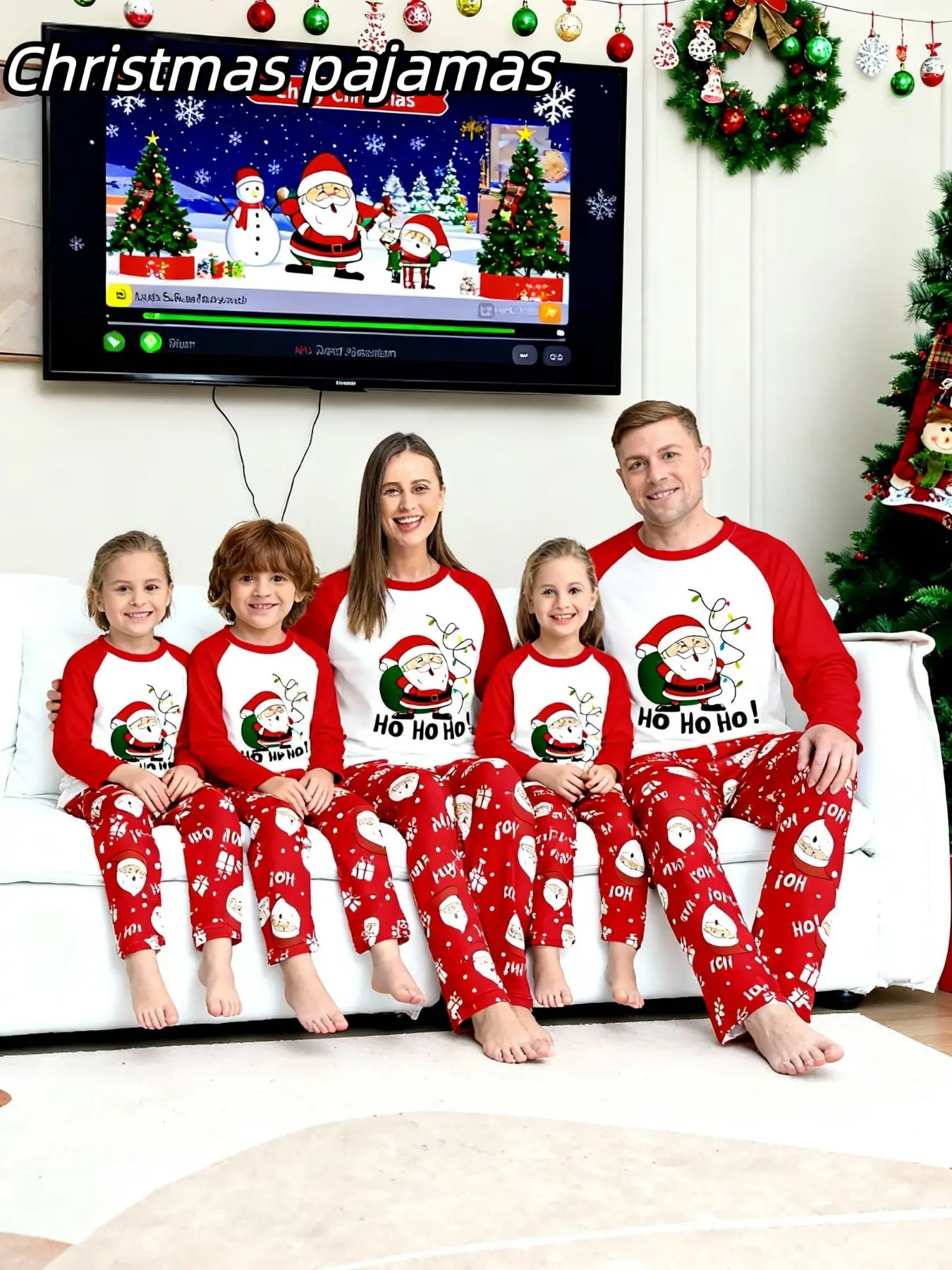 2-Piece Christmas Pajama Set, Long Sleeve and Pants, Men Women Kids, Santa Claus Sleepwear, Casual Loose-Fit, All Seasons
