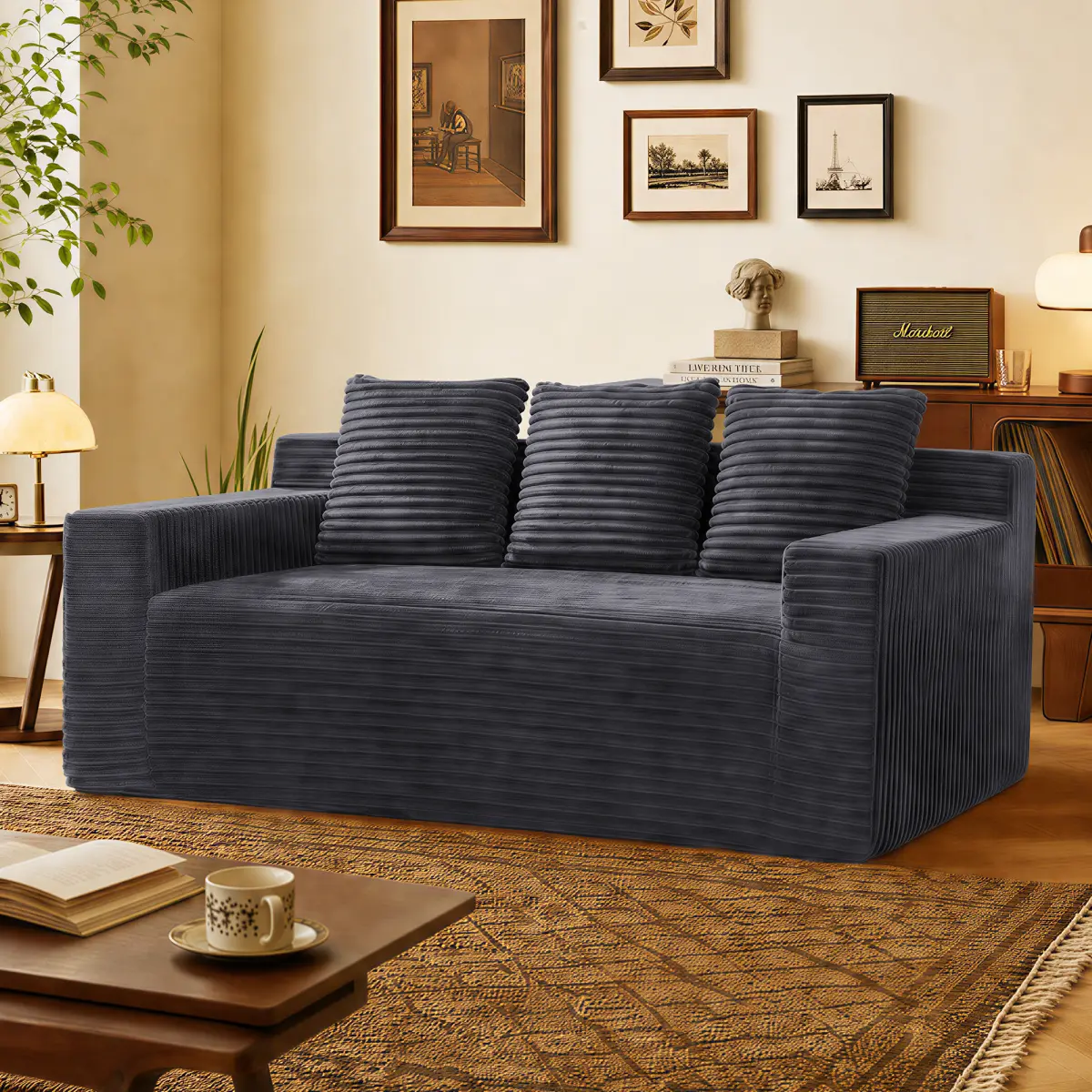 72.7" Small Couches for Small Spaces, 3 Setaser Sofa,Cloud loveseat, Corduroy Deep Seat Couch, Comfy Sofa for Living Room,Bedroom,Conference Room,Apartment, Dark Gray