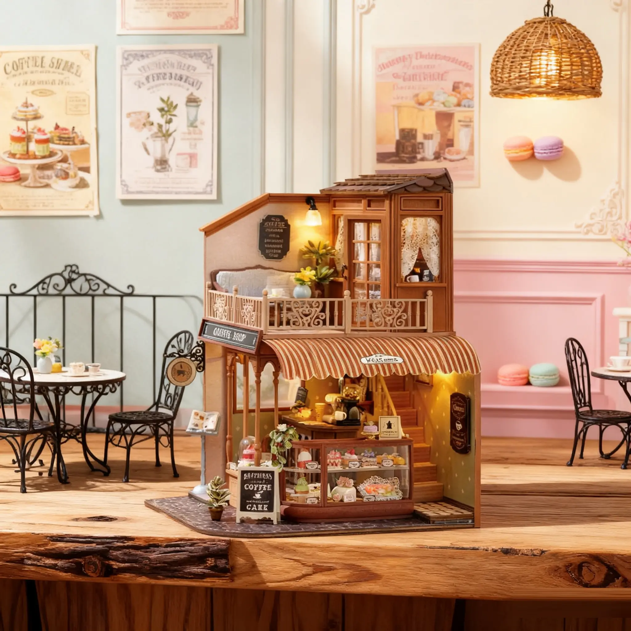 DIY Miniature Dollhouse Kit Play House, 3D Wooden Coffee Shop Model, Creative Gift for Kids & Adults, Handmade Book Corner Set, Halloween Birthday Present, Miniature Houses