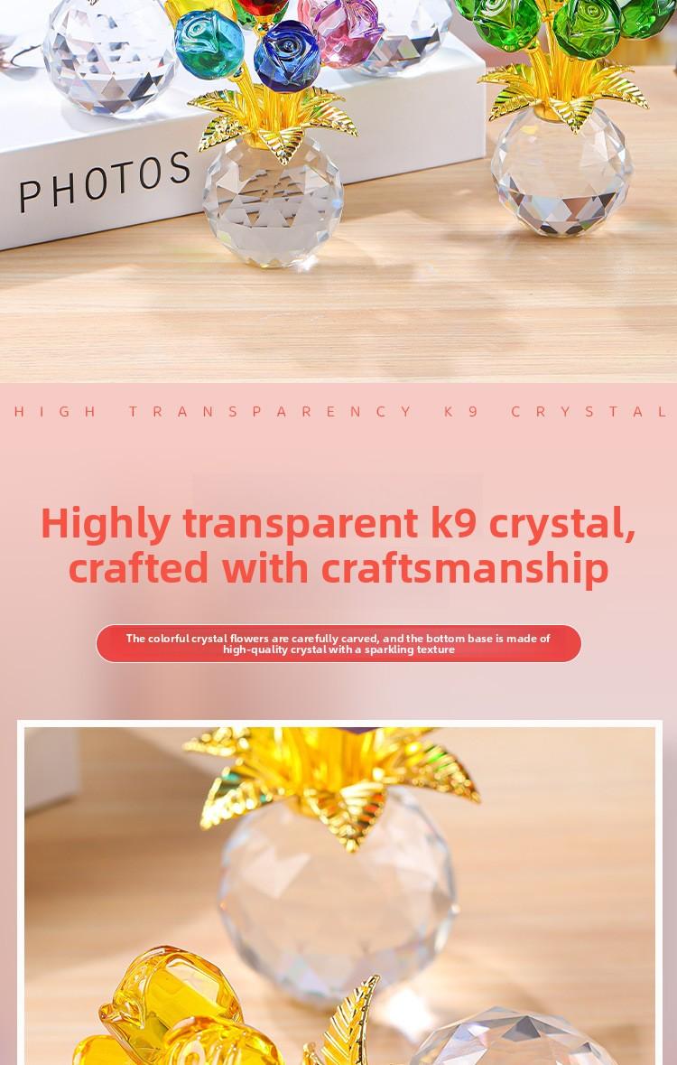 Red crystal rose flower gift, birthday present, living room desktop decoration, creative ornament