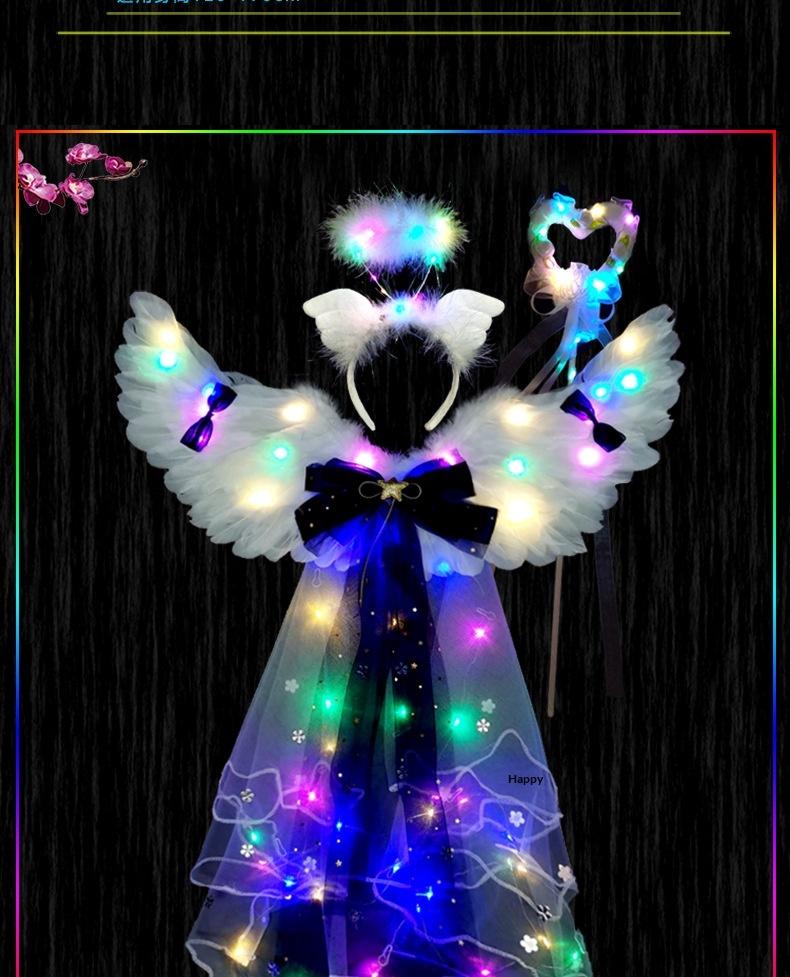 Angel Feather Wings Props for Christmas & Halloween Performance Costume Stage Princess Back Decoration White & Blue Bow
