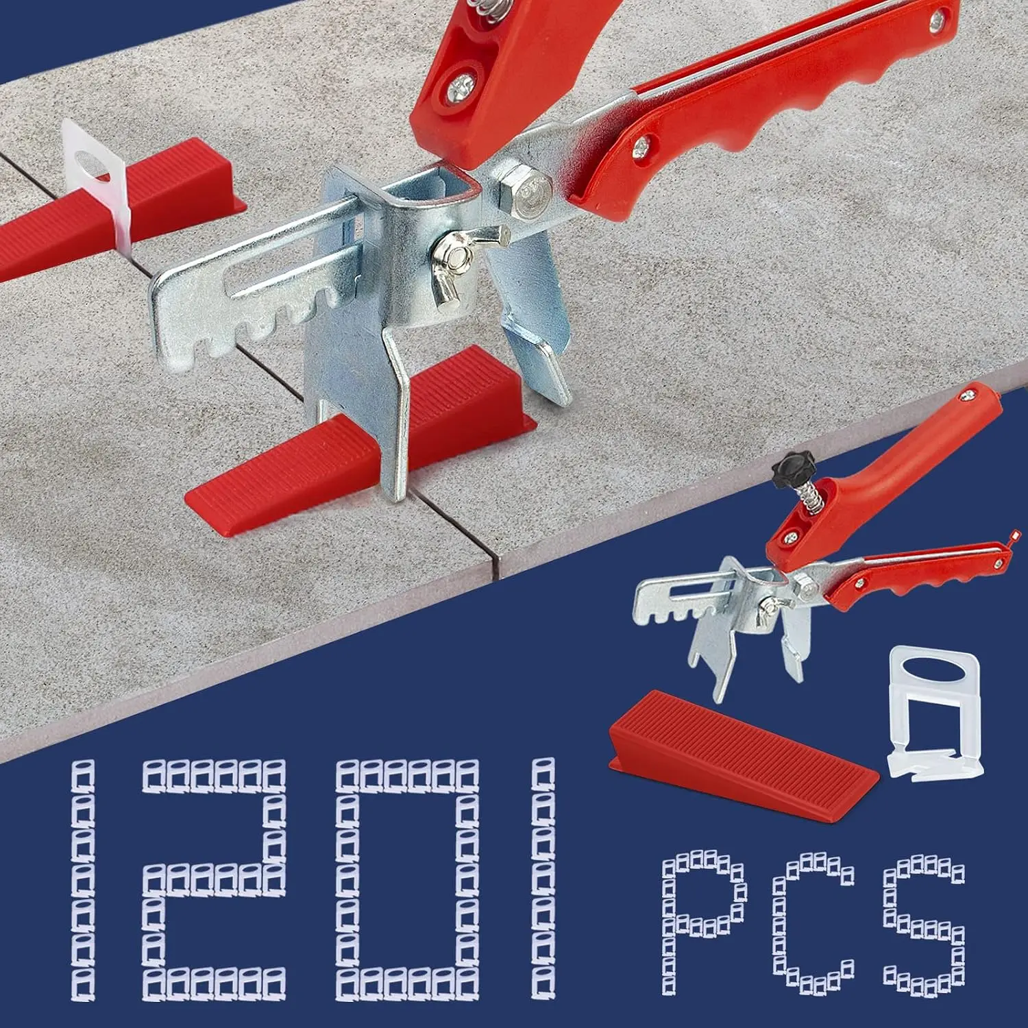 Tile Leveling System with Tile Plier, 1000- Tile Spacers Clips and 200-  Wedges, Tile Leveler Tool Set for Ceramic Tile and Stone Installation (1/8 Inch Tile Spacers)