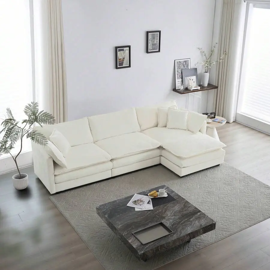 3-Seater Free Combination Comfy Upholstery Modular Oversized L Shaped Sectional Sofa With Reversible Ottoman