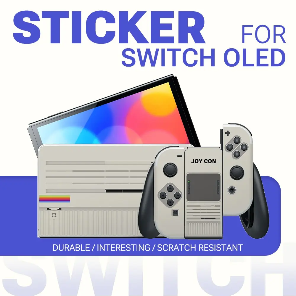 Vintage Rainbow Stripe Stickers for Switch Oled, Waterproof Removable Vinyl Decals, Artistic Console Controller Base Set, No Residue