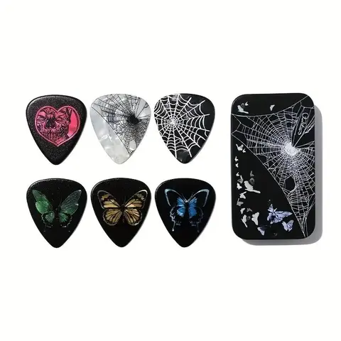 Guitar Picks with Storage Box, Gothic Style Art Spider Web Non-slip Guitar Pick, Music Accessories for Rock/Metal Musicians, Guitar Pick Set, Guitar Accessory