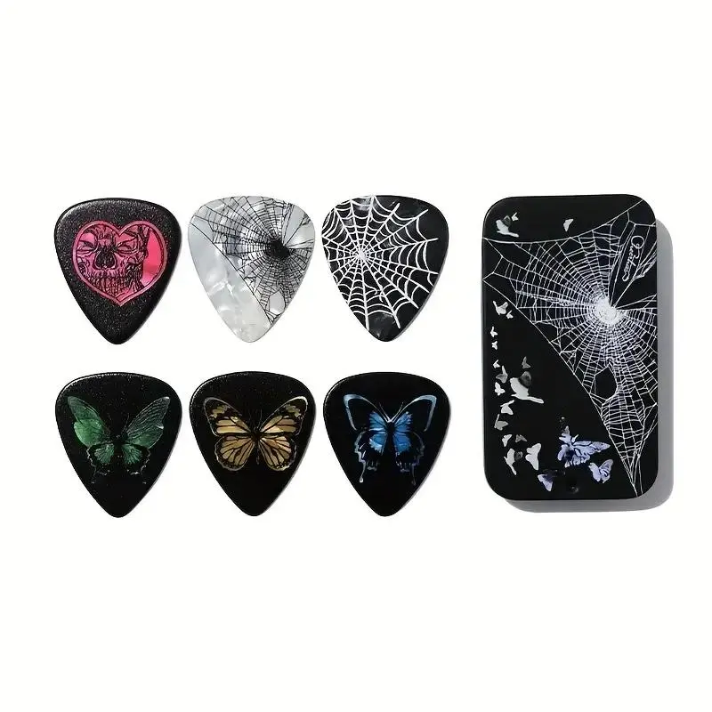 Guitar Picks with Storage Box, Gothic Style Art Spider Web Non-slip Guitar Pick, Music Accessories for Rock/Metal Musicians, Guitar Pick Set, Guitar Accessory