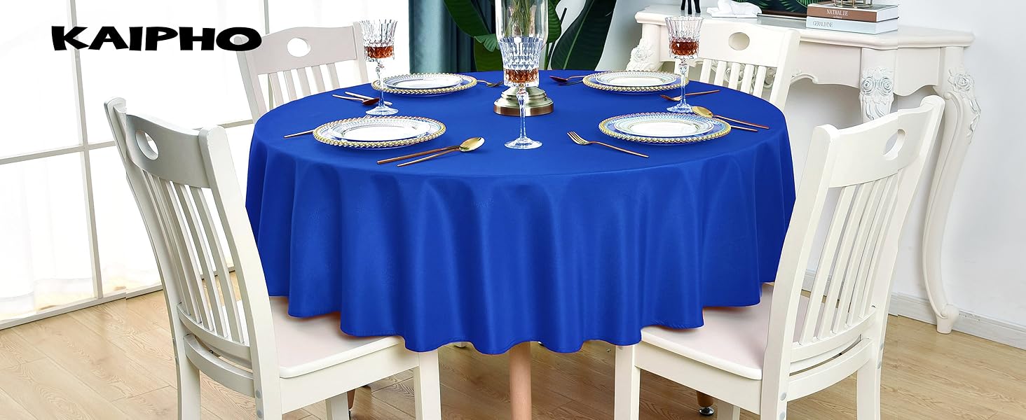 2 Pack Blue Round Tablecloth Waterproof Stain Resistant Wrinkle Free Table Cloth 210GSM Washable Wipeable Circle Table Cover for, Banquet, Wedding (70 inch, 2 Pcs)
