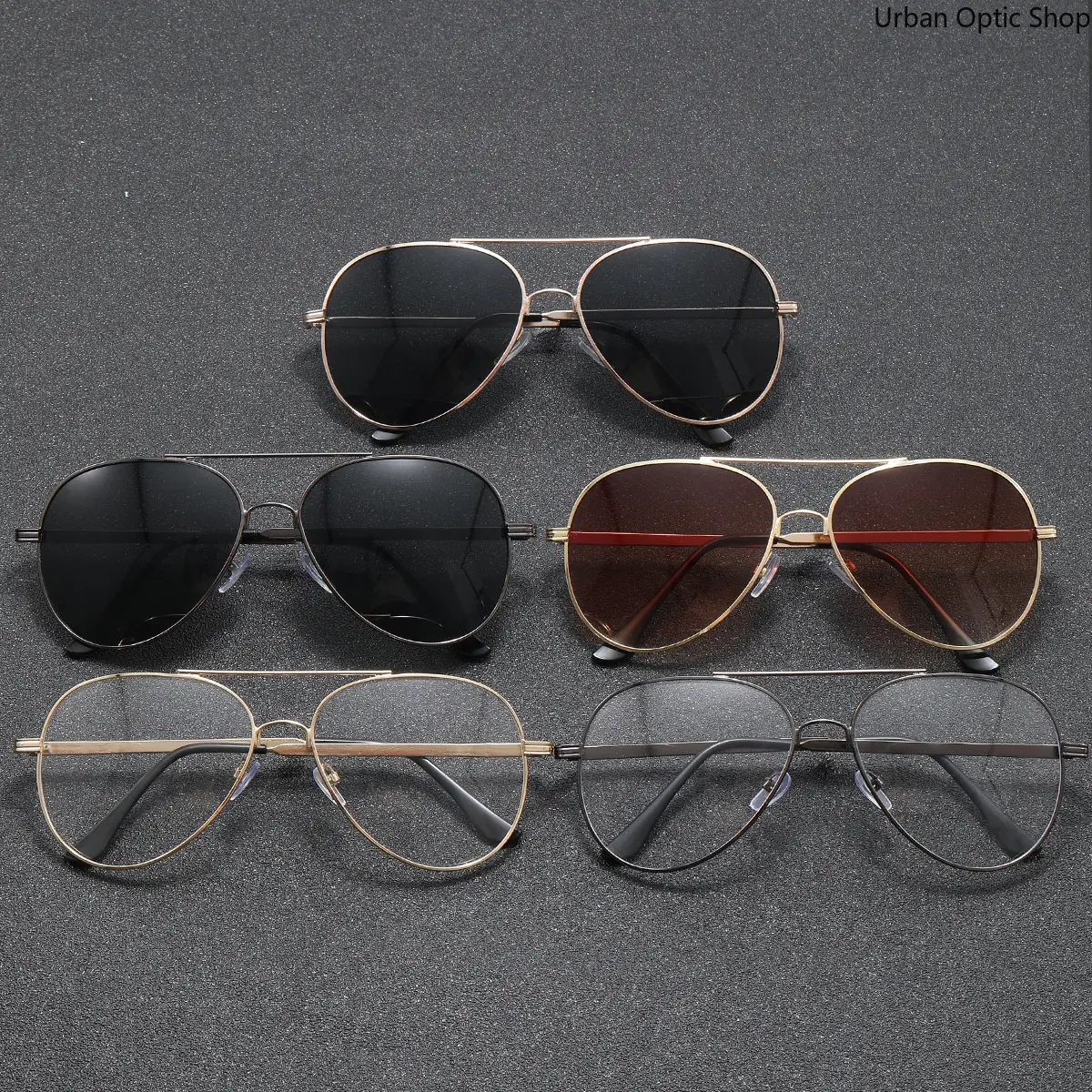 XUH Men's Classic Aviator Sunglasses 5 Pack, Retro Gold Metal Frame with Multiple Tinted Nylon TR90 Lenses for Casual Daily Wear & Driving, Aviator Frame Men's Sunglasses, Classic Frame