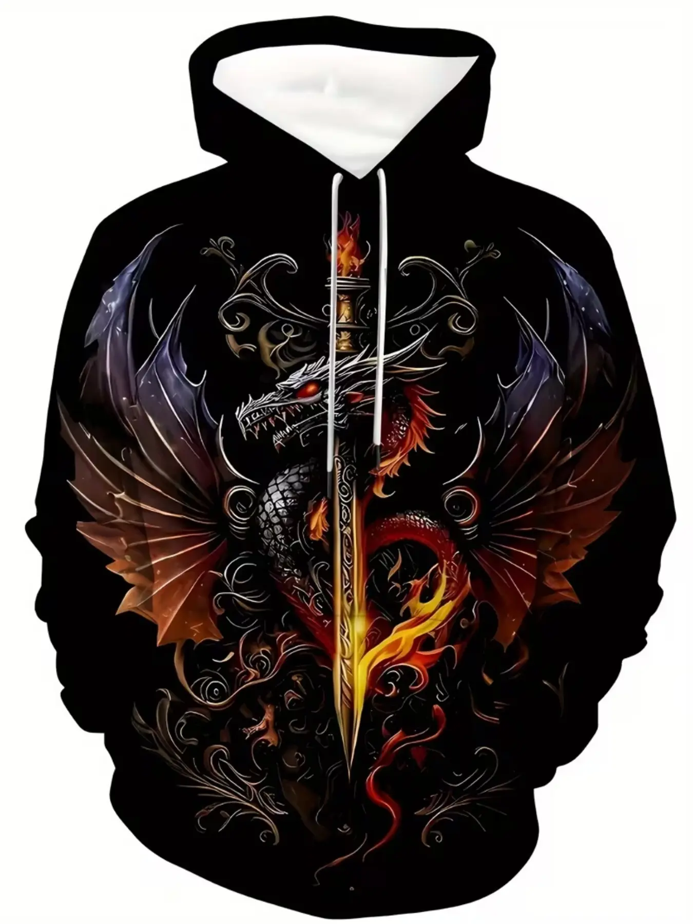 Men's Fashion Casual Long Sleeve Hoodie, Knight Sword Print, Outdoor Sweatshirt with Drawstring and Kangaroo Pocket, Spring Fall Winter Wear