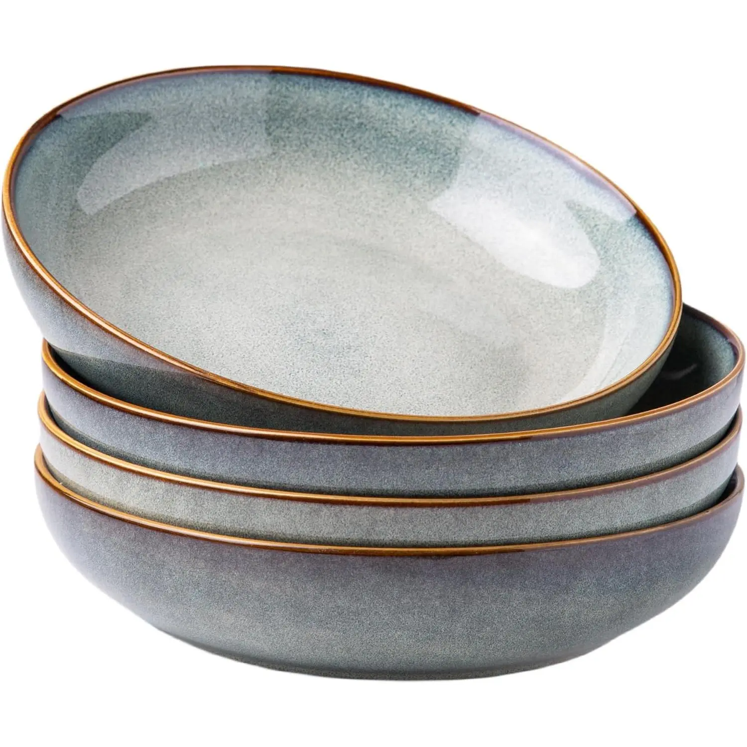 8.5’’ Ceramic Pasta Bowls Set of 4, 36oz Large Stoneware Bowls Set | Large Dinner Serving Bowls Set, Wide Bowl Plate for Pasta,Salad, Soup, Microwave Safe, Reactive - Blue