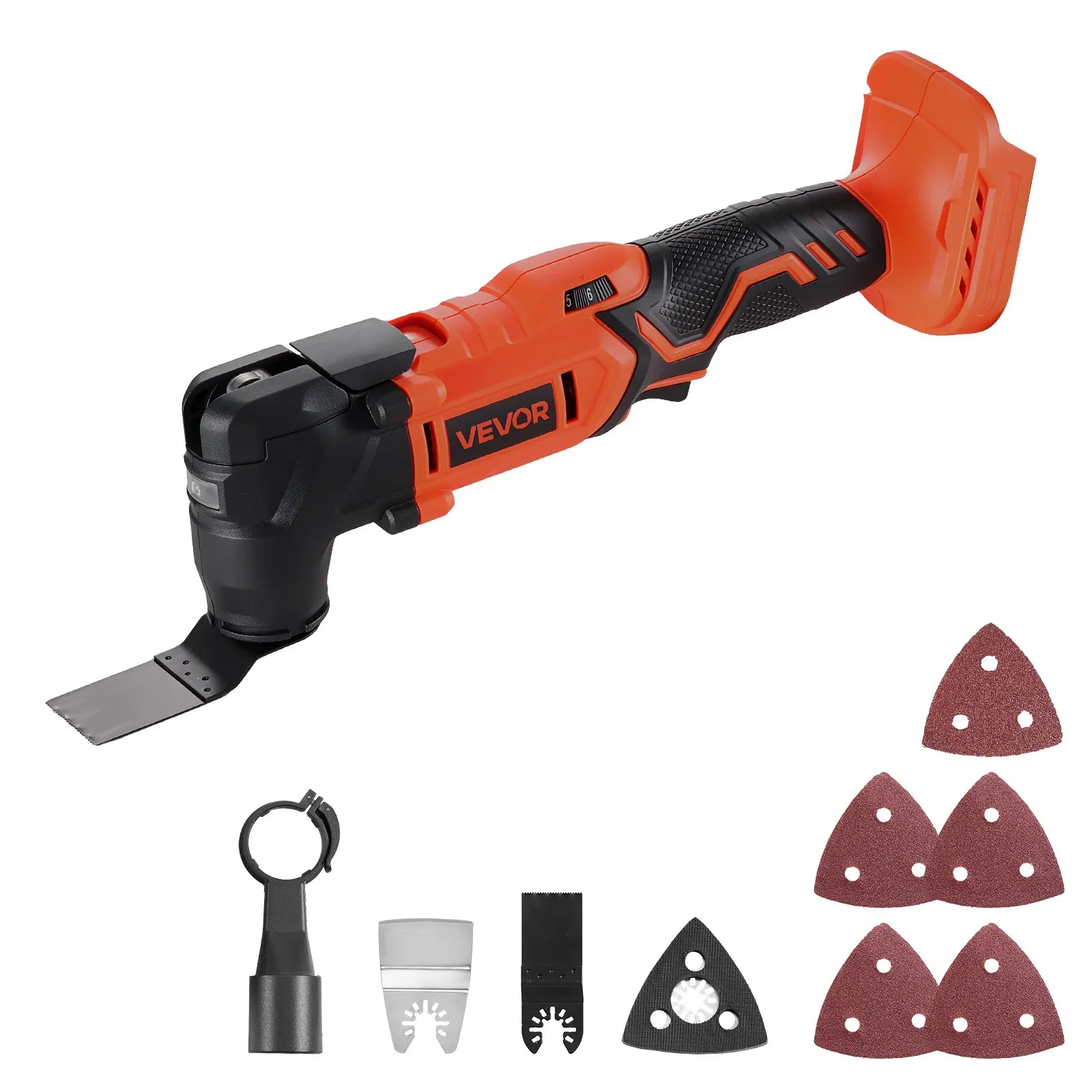 VEVOR Stainless Steel Cordless Oscillating Multitool, 20V 6-Speed Control (8500-17000 OPM), 3.2° Oscillating Angle, 8PCS Saw Accessories, LED Work Light for Home Projects & Soft Metals (Battery Pack Not Included)