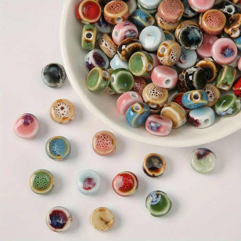 Ceramic Beads, 100pcs Vintage Chinese Style Painted Discs, Multicolor Mix for DIY Bracelet and Necklace Beads Making