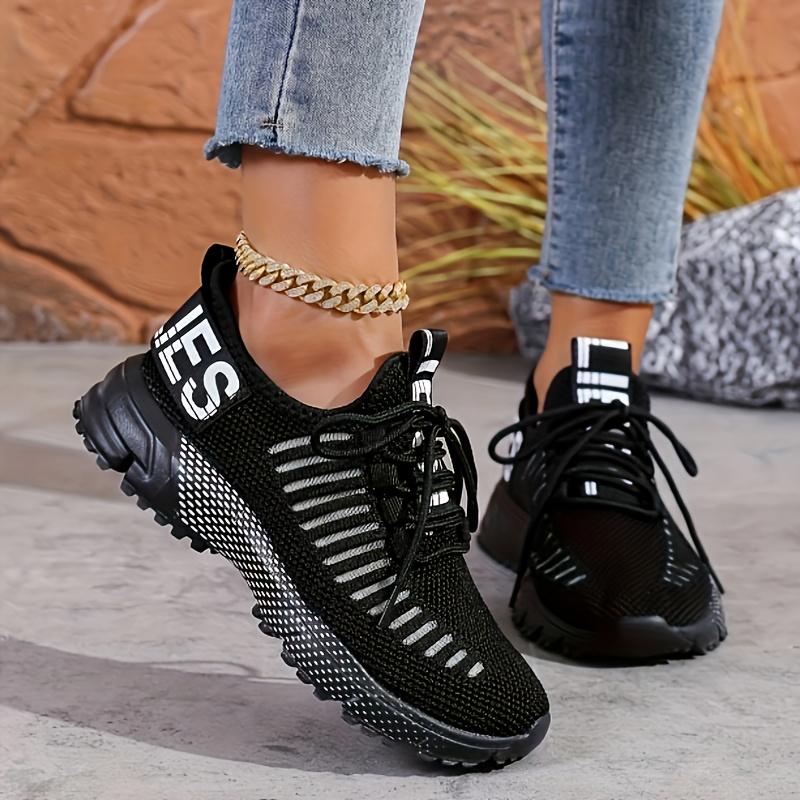 Women's Breathable Lightweight Knit Sneakers - Slip-Resistant PU Sole, Geometric Pattern & Orange Accents, All-Season Comfort for Running, Basketball, Tennis, Walking - Fashionable Casual Sneakers