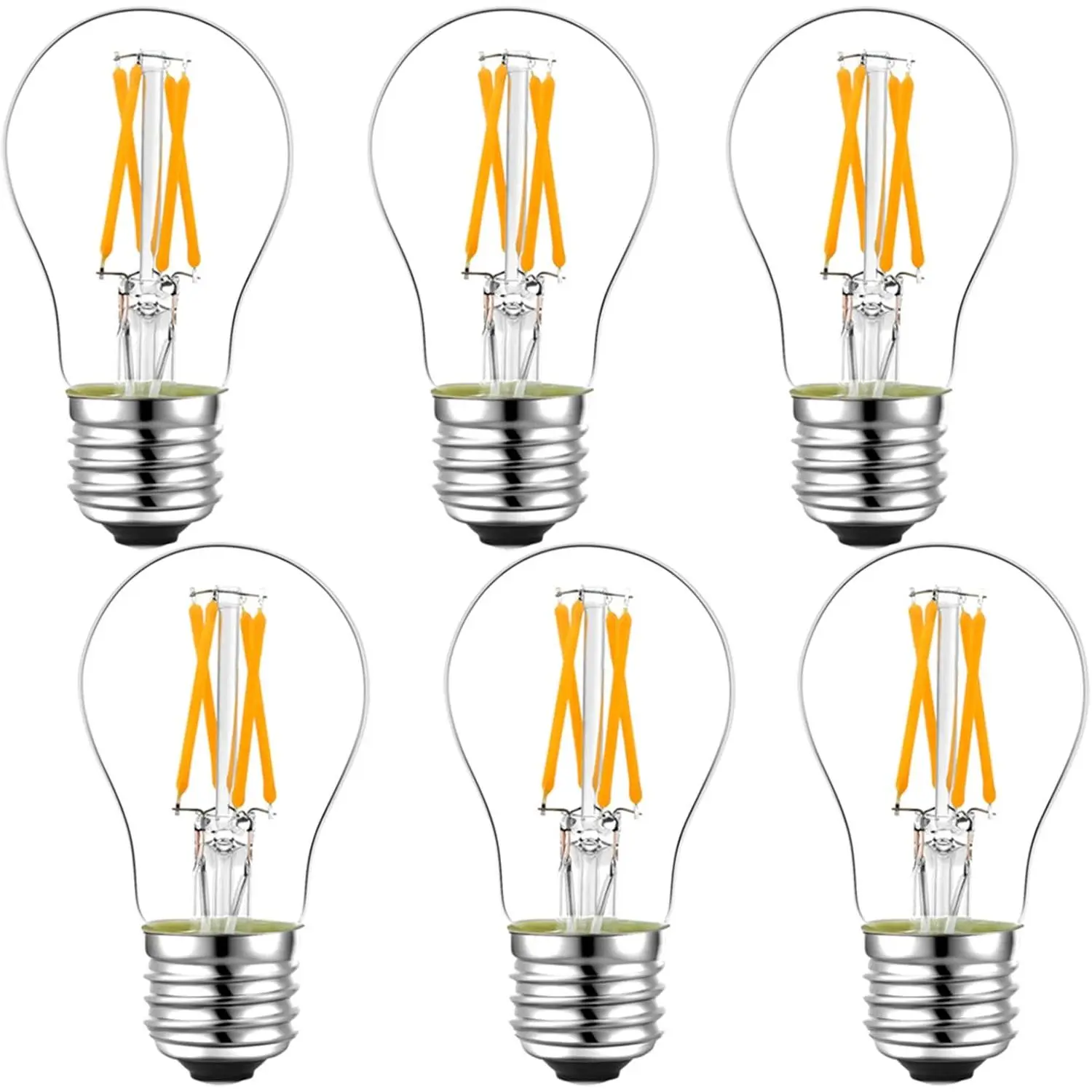 Dimmable E26 LED Bulb 6W (60W Equivalent) Vintage Edison Bulb AC120V 2700K A15 for Ceiling Fan, Appliance, Refrigerator Light Bulbs 600LM Clear Medium 6-Pack
