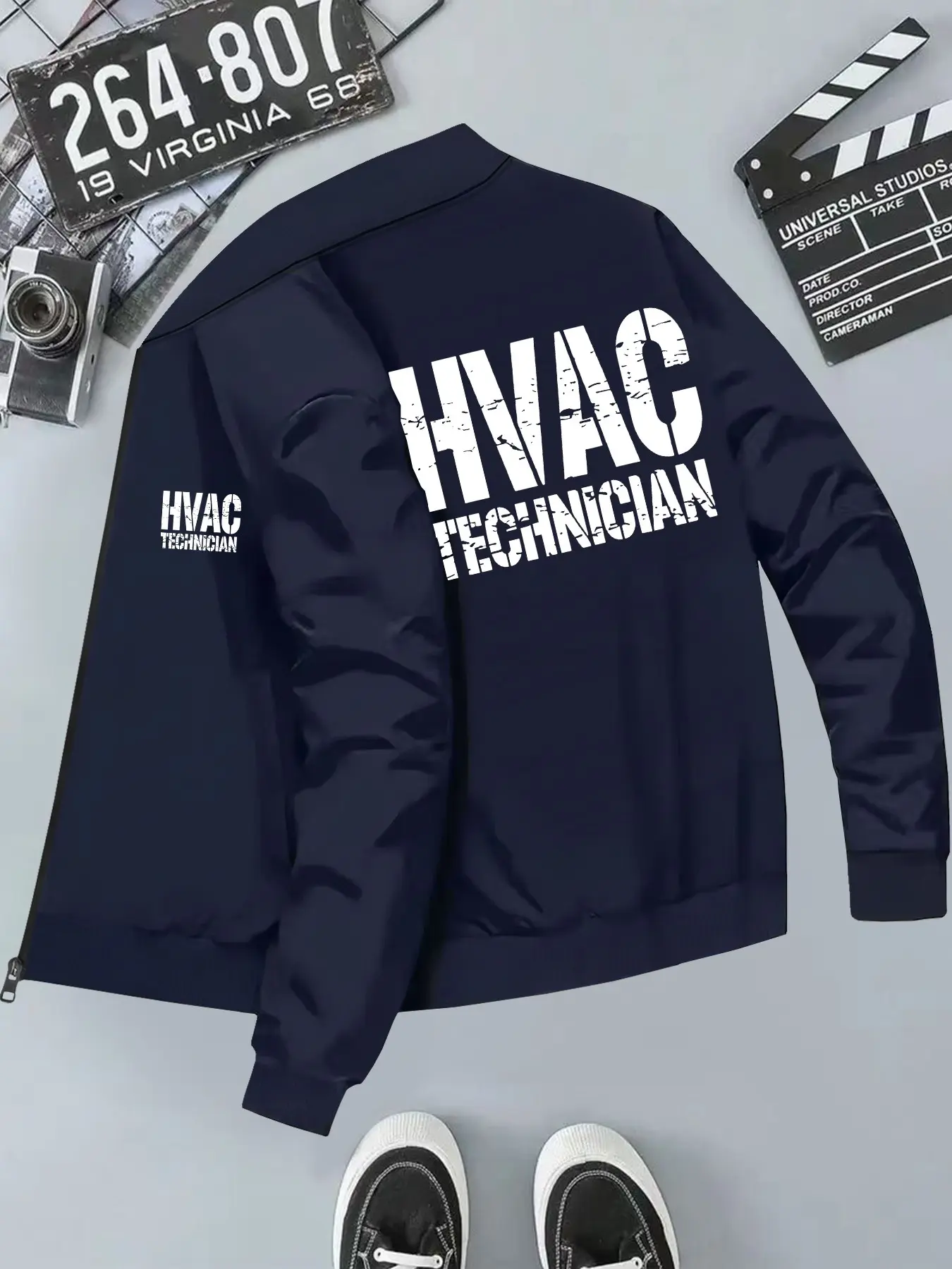 Hvac Technician Print Men's Casual Jacket, Long Sleeve Loose-Fit Outerwear, Geometric Pattern, All Seasons, H-Type Silhouette