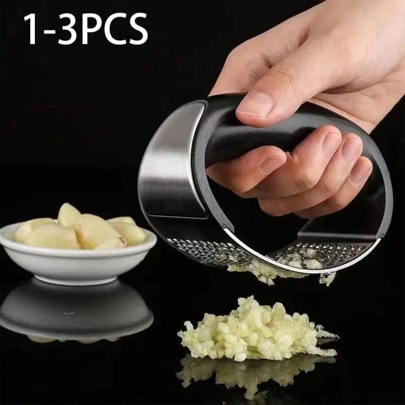Stainless Steel Garlic Press, Manual Curve Garlic Slicer, Durable and Easy to Clean, Perfect for Kitchen Use, Effortless Garlic Crushing