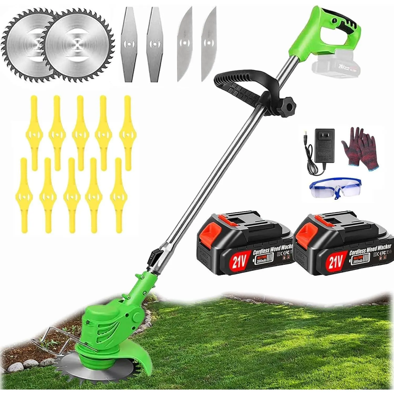 Electric Cordless Weed Wacker Trimmer, 4 in 1 Stringless Lightweight Weed Cutter/Grass Cutter/Lawn Edger with 4 Different Blades, Suitable for Gardens and Patios