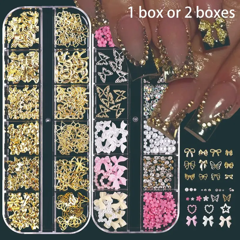 #Summervibes 24-Piece Nail Art Kit, 3D Millennial Style Nail Accessories, Includes Rhinestones, Pearls, Butterfly, Heart, Flower, Nail Gems, DIY Nail Decorations, Nail Art Set