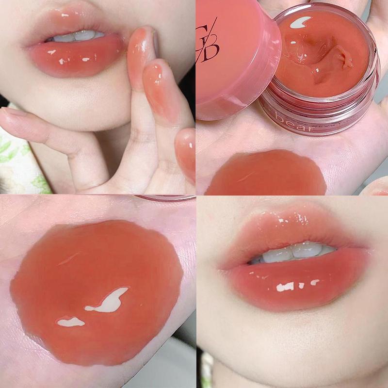 1 Count Moisture Moisturizing Gogo Bear Canned Jam Lip Honey Mirror Jelly Glass Toot Lip Glaze Lip Oil, Makeup