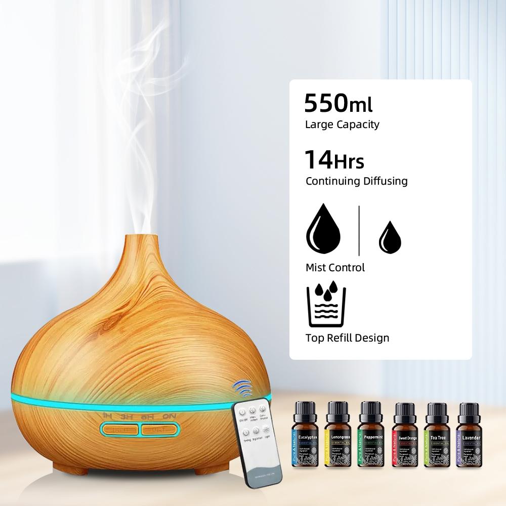 550ml Wood Grain Aroma Diffuser Humidifier with Remote Control, Timer, and 6 Oil Set, Cool Mist Waterless Fragrance Oil Diffuser for Large Room, Essential Oil Aroma Diffuser, Home Humidifiers,Flower Humidifier, Air Purifier salt lamp d is ff user 550ml Wood Grain Aroma Diffuser Humidifier with Remote Control, Timer, and 6 Oil Set, Cool Mist Waterless Fragrance Oil Diffuser for Large Room, Essential Oil Aroma Diffuser, Home Humidifiers,Flower Humidifier, Air Purifier salt lamp d is ff user