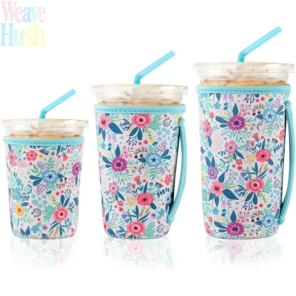 3-Pack Neoprene Insulating Cup Sleeves, Small Medium Large Sizes Reusable Drink Holders With Handles, Stretch-Resistant Condensation Proof Cup Cover Fits Dunkin Donuts Cups, 22-24Oz Medium Size, Coffee Lover Essential